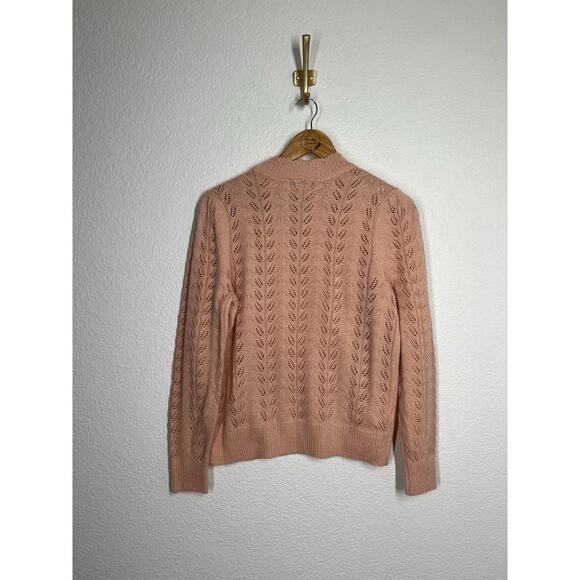 Loft Pointelle Puff Sleeve Sweater Medium Peach Pink - Picture 5 of 5